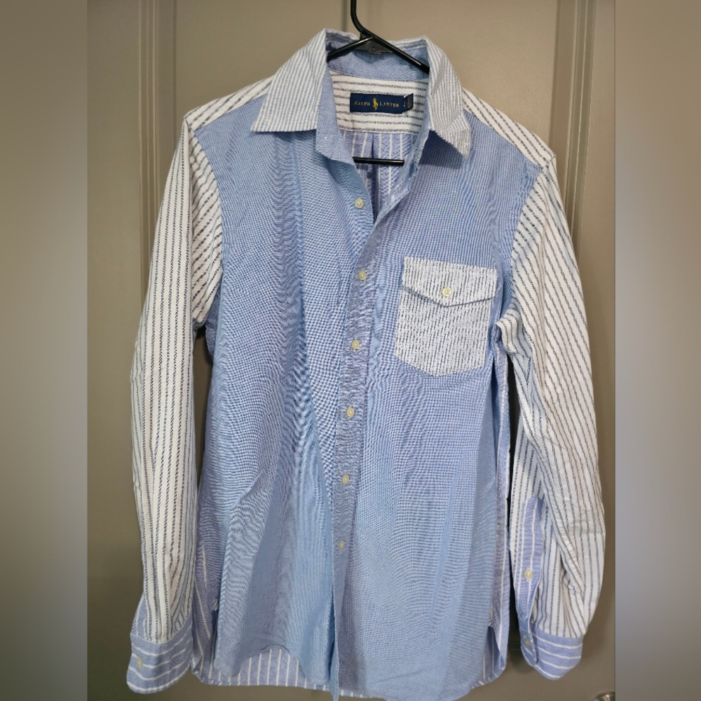 Ralph Lauren POLO Light Blue and White Striped Button Down Shirt